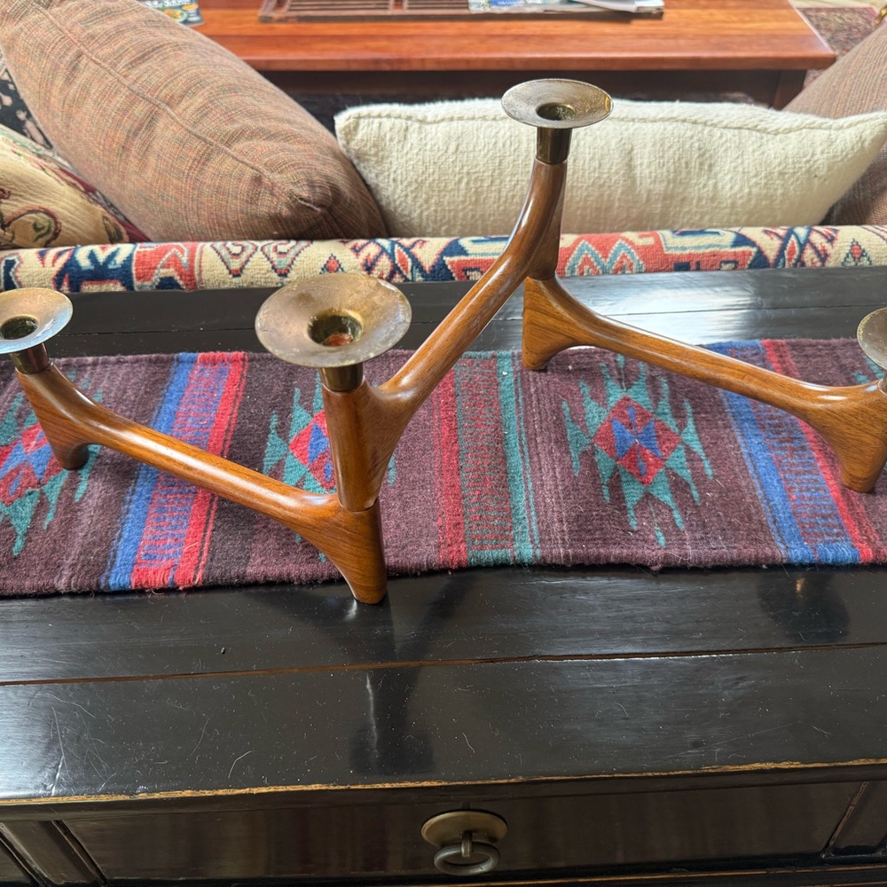Mid-Century Danish Walnut & Brass Articulating Candle Holder - Picture 4 of 15